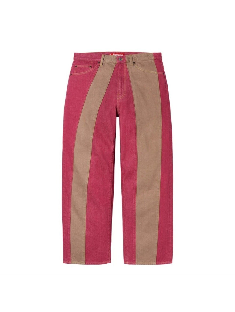 Supreme Paneled Stripe Baggy Jeans Red Size 32
